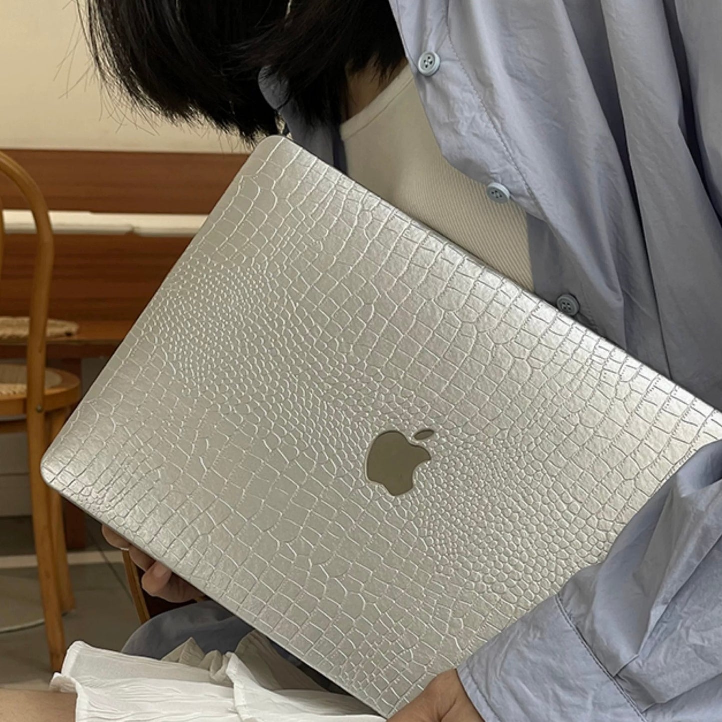 Silver Leather pattern Macbook Cover シルバーレザーMacBookカバー R02087