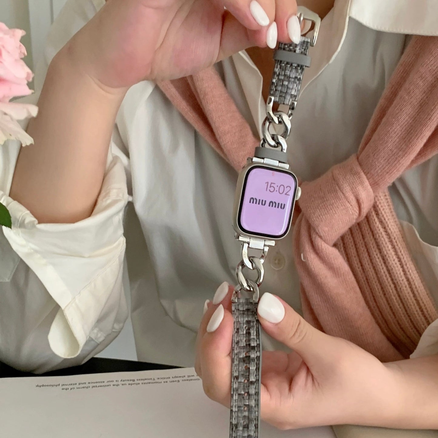 Tweed Leather & Chain Apple Watch Band ツイードレザー&チェーンApple Watchバンド R01368