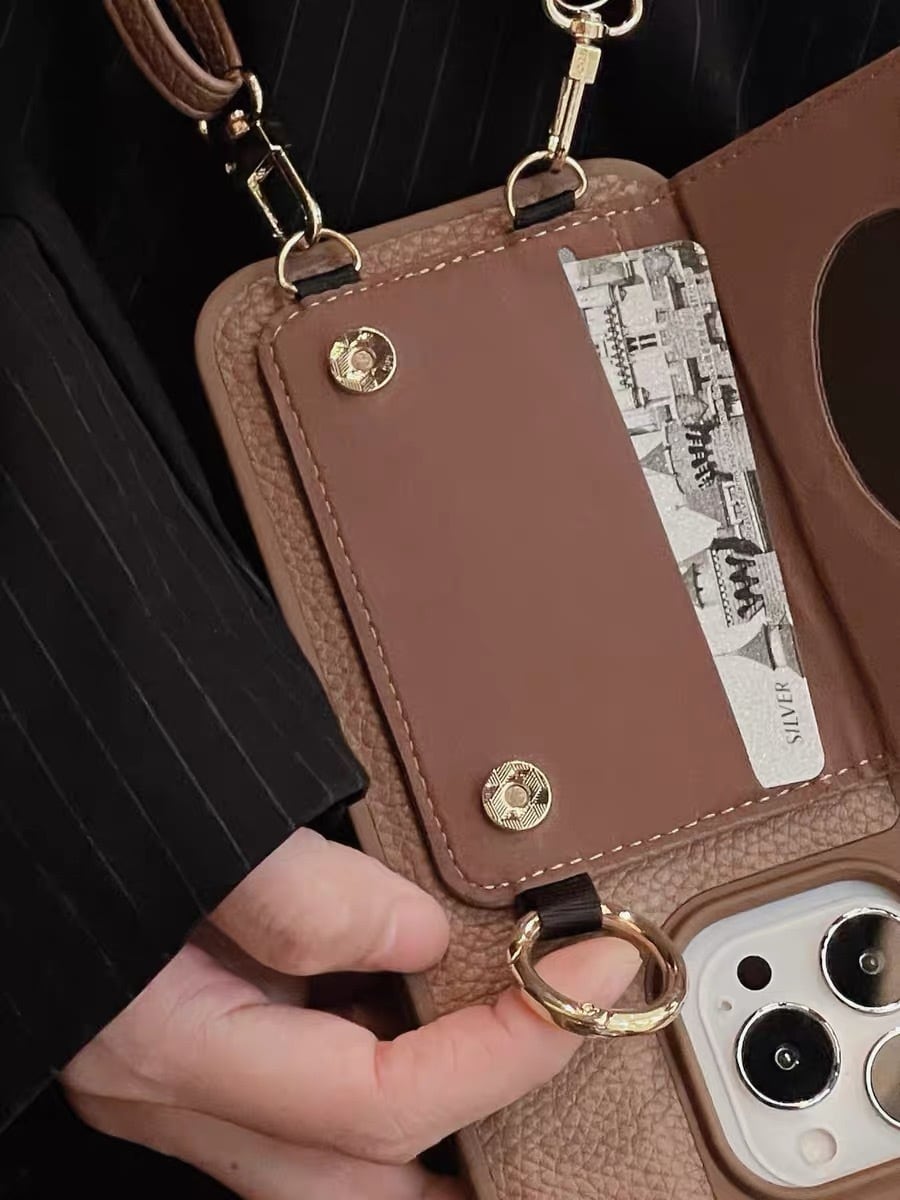Leather Shoulder iPhone case with Card Holder レザーショルダースマホケースとカードホルダー R01422