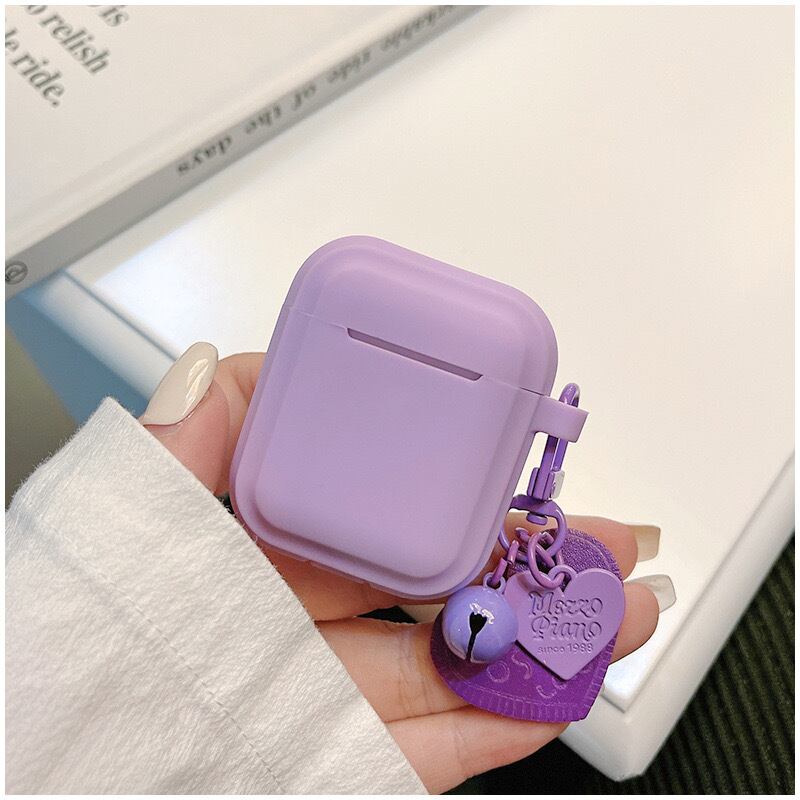 Simple Color with Cute Heart AirPods case シンプルカラー&可愛いハートストラップAirPodsケース R01353