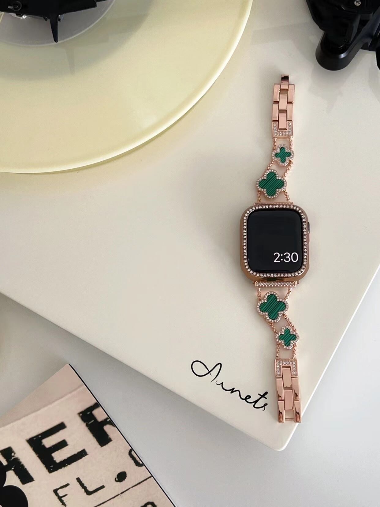 Rose Gold×Green Shining Clover Apple Watch Band キラキラクローバーApple Watchバンド R01251