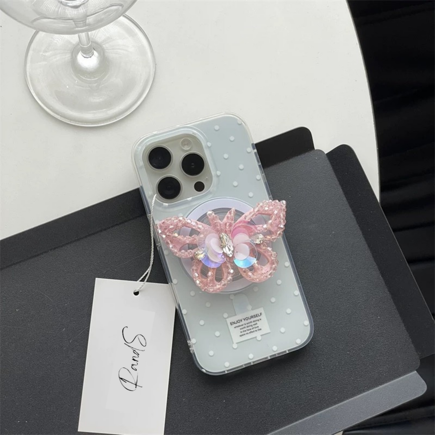 Bijou Butterfly MagSafe Stand iPhone case ビジューバタフライMagSafeスタンドスマホケース R02002