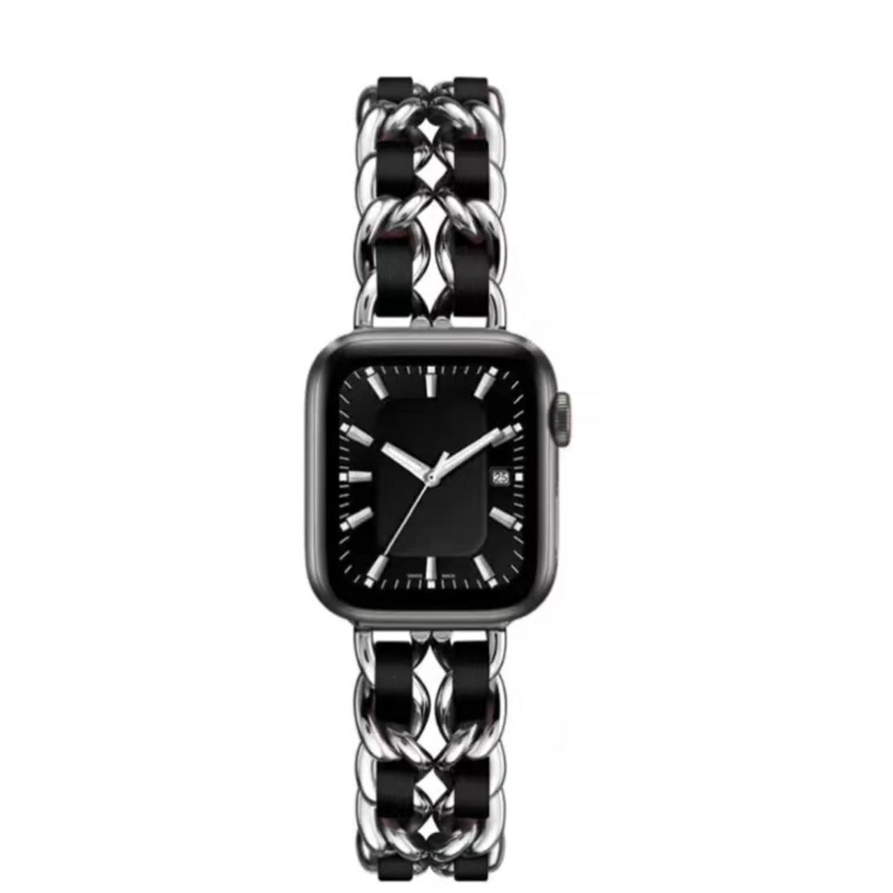 Silver Chain&Black Leather Apple Watch Bands チェーン&レザーアップルウォッチバンド AWB0018