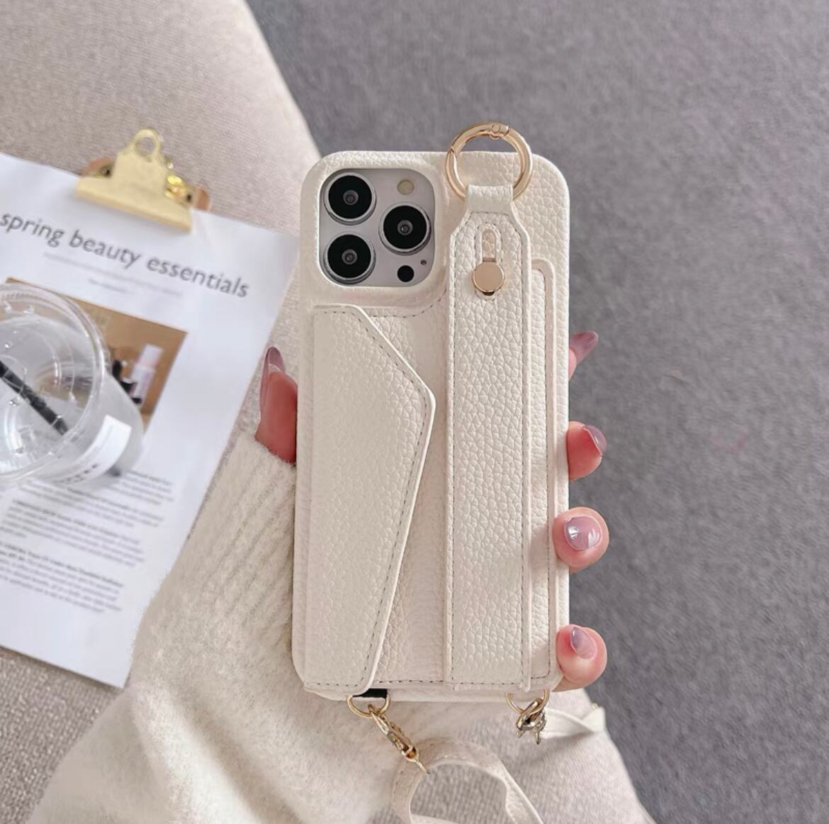 Leather Shoulder iPhone case with Strap Card Case レザーショルダースマホケースとストラップカードケース R01431
