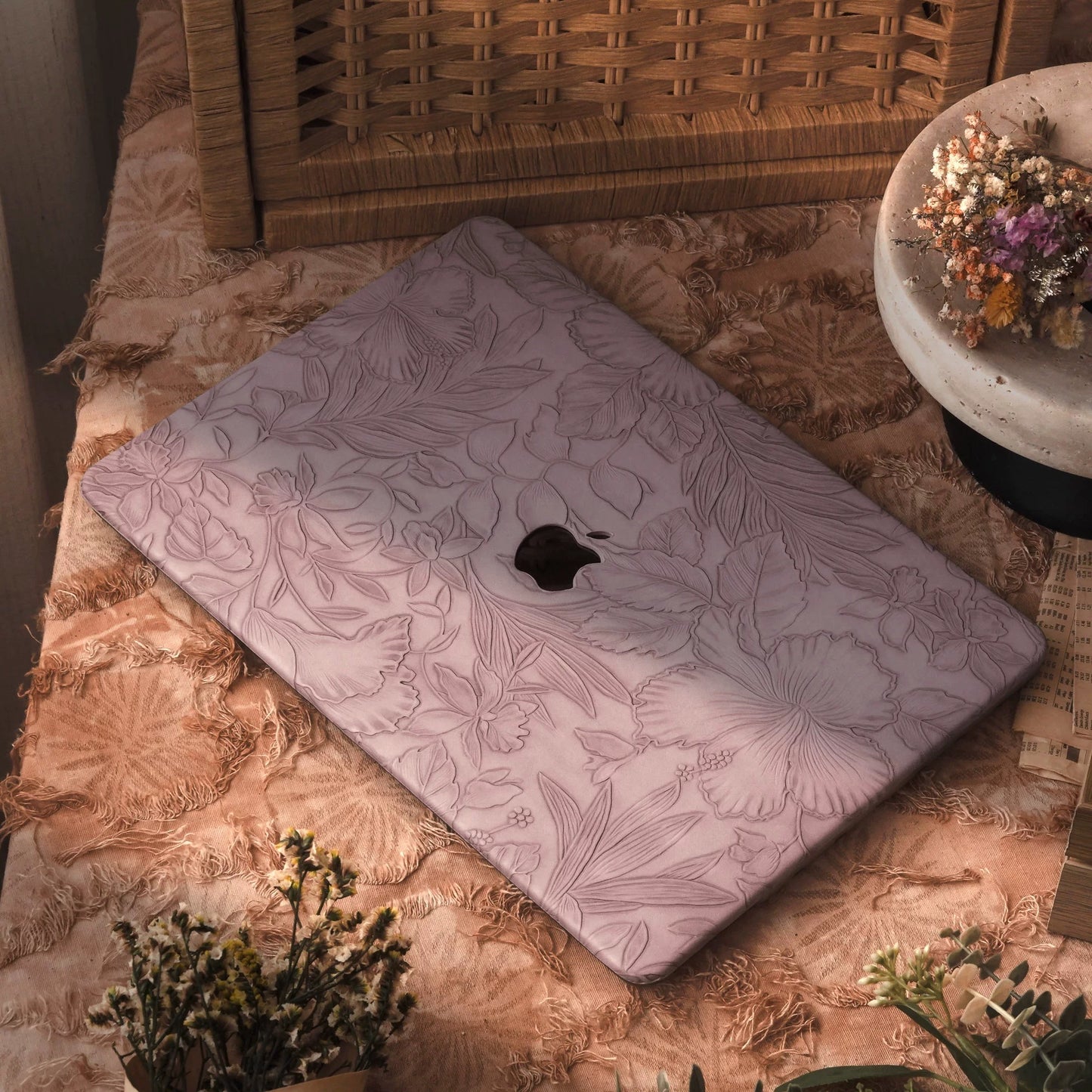 Pink Purple 3D Flower print MacBook Cover ピンクパープル立体花柄MacBookカバー R02016