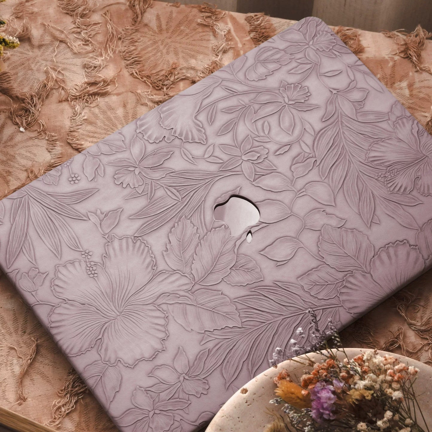 Pink Purple 3D Flower print MacBook Cover ピンクパープル立体花柄MacBookカバー R02016