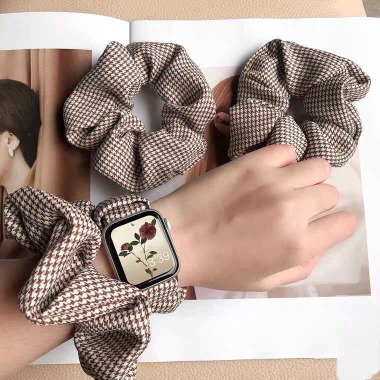 シュシュ風革と千鳥柄のApple Watch Band アップルウォッチバンド AWB0074