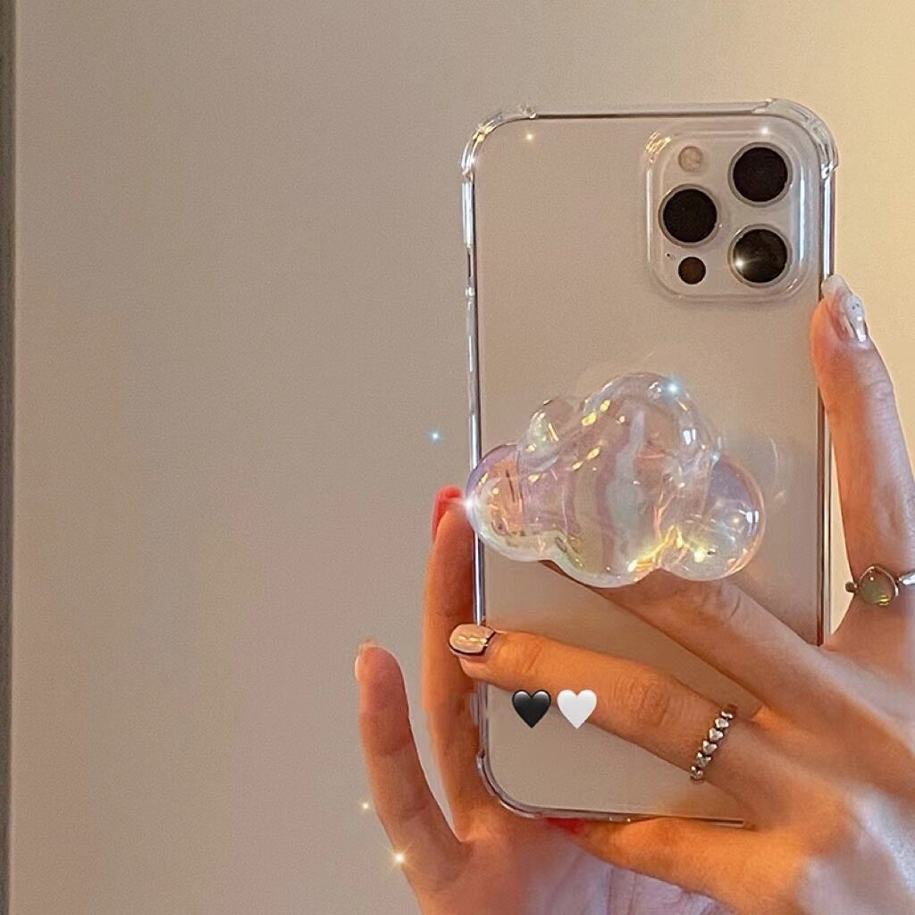 Clear iPhone Case with Rainbow Cloud stand クリアケース可愛い雲スタンド付き R01245