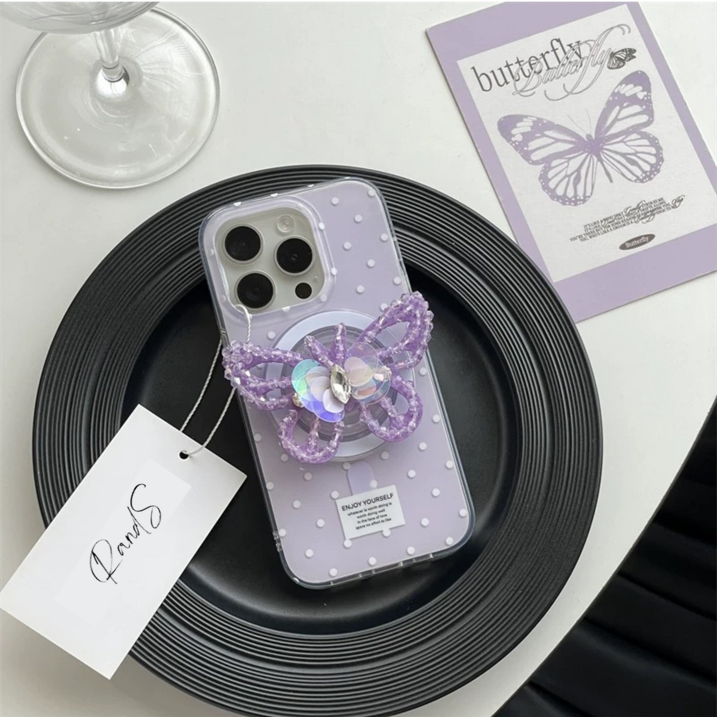 Bijou Butterfly MagSafe Stand iPhone case ビジューバタフライMagSafeスタンドスマホケース R02002