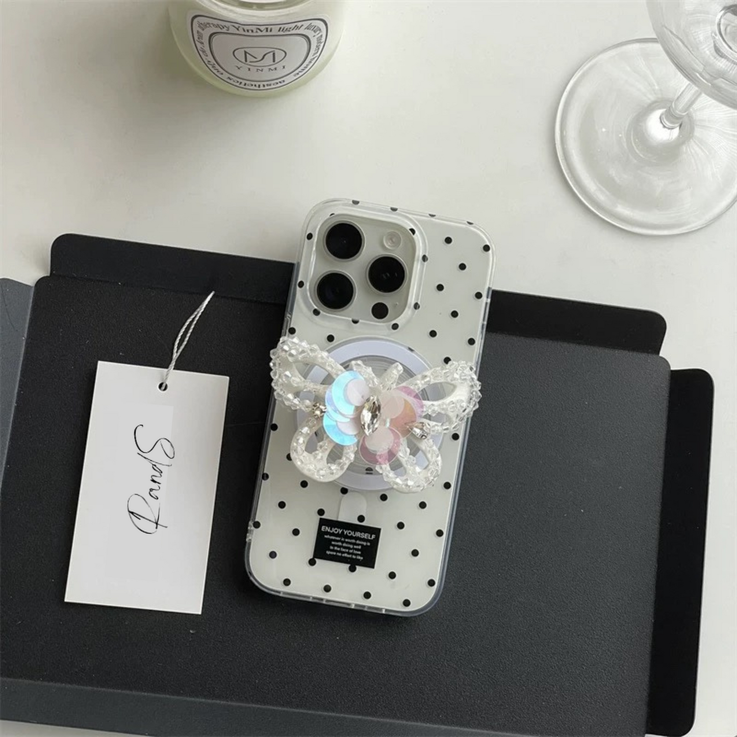 Bijou Butterfly MagSafe Stand iPhone case ビジューバタフライMagSafeスタンドスマホケース R02002