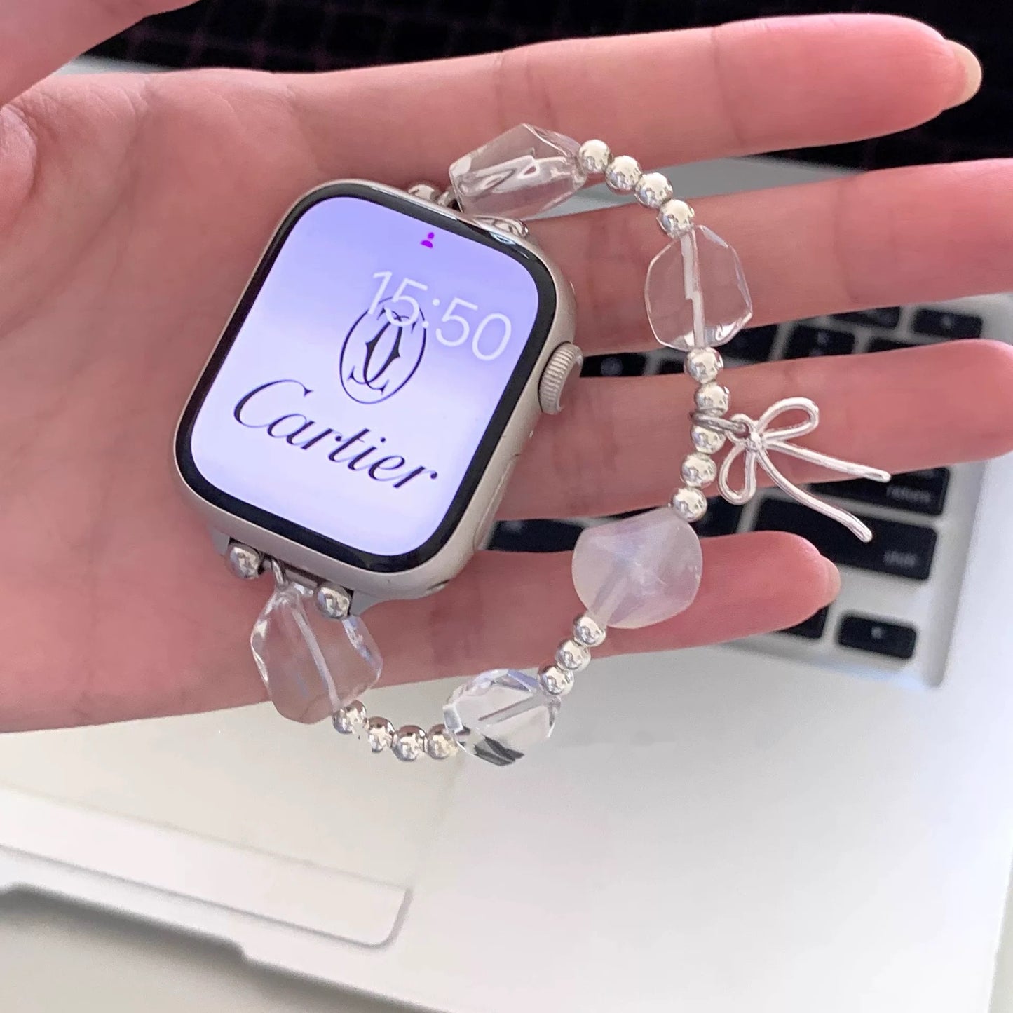 Crystal Ribbon Bracelet Apple Watch Band クリスタルリボンブレスレット風AppleWatchバンド R02099