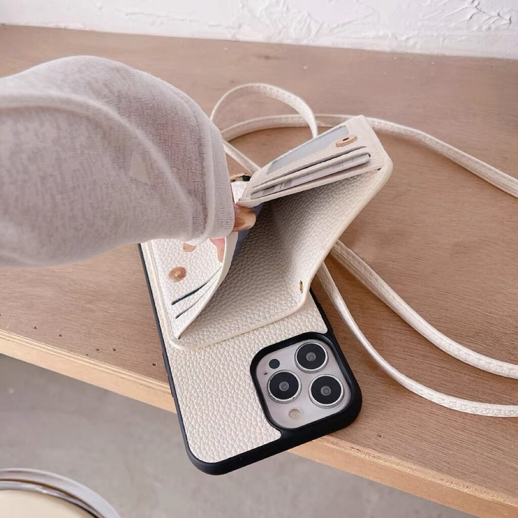 Leather Shoulder iPhone case with Two Fold Card Holder レザーショルダースマホケースと二つ折りカードホルダー R01432