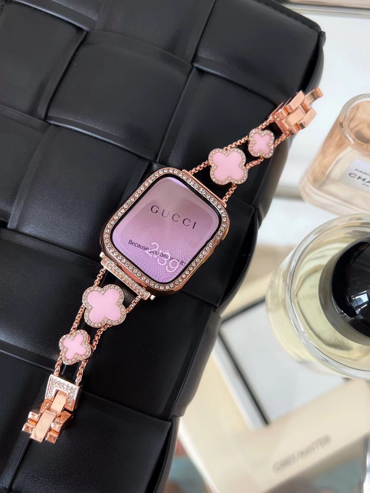 Rose Gold×Pink Shining Clover Apple Watch Band キラキラクローバーApple Watchバンド R01250