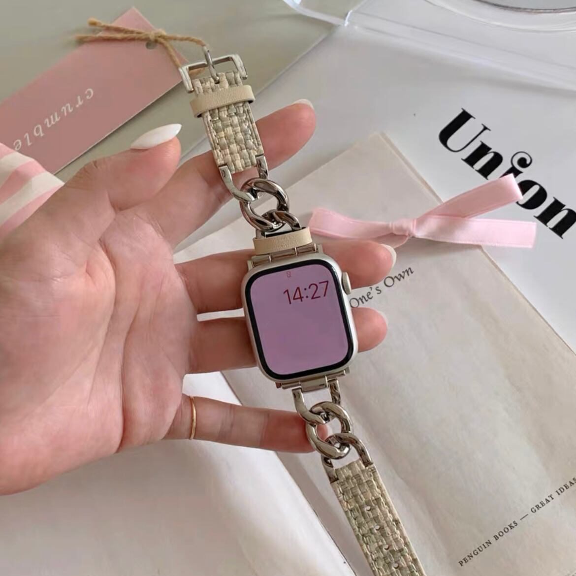 Tweed Leather & Chain Apple Watch Band ツイードレザー&チェーンApple Watchバンド R01368