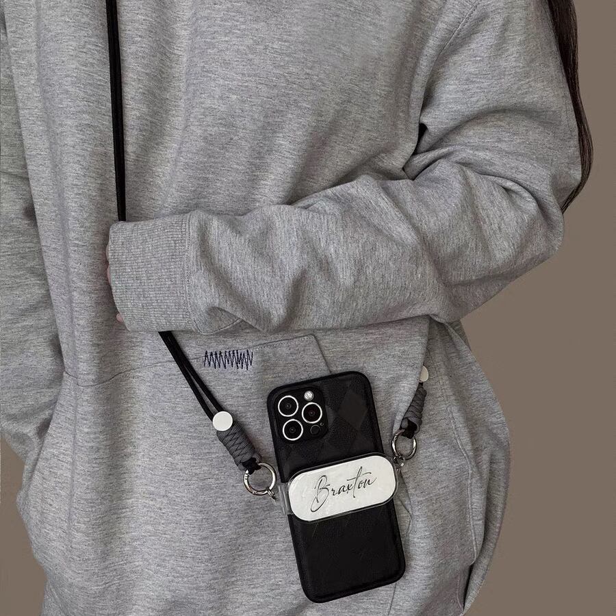 Name customise iPhone Strap with Check iPhone case ネームカスタマイズストラップとチェックスマホケース R01429