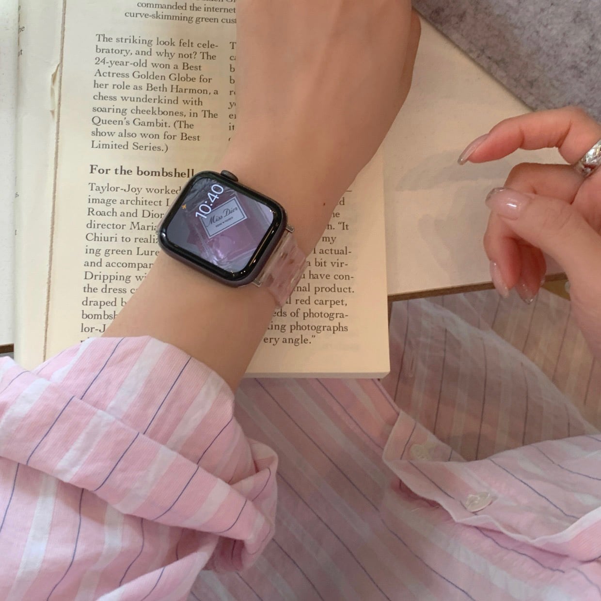 Pink&Clear Marble Apple Watch Band ピンク&クリアのマーブルアップルウォッチバンド R01280