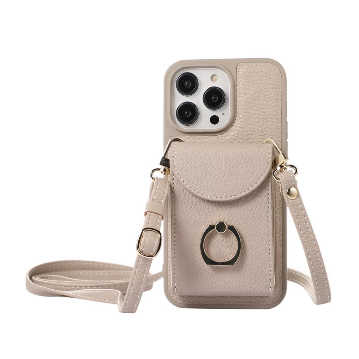 Leather Shoulder iPhone case with Card Holder レザーショルダースマホケースとカードホルダー R01425