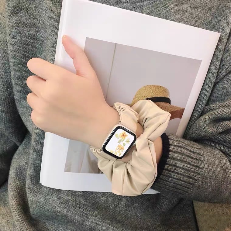 シュシュ風革と千鳥柄のApple Watch Band アップルウォッチバンド AWB0074