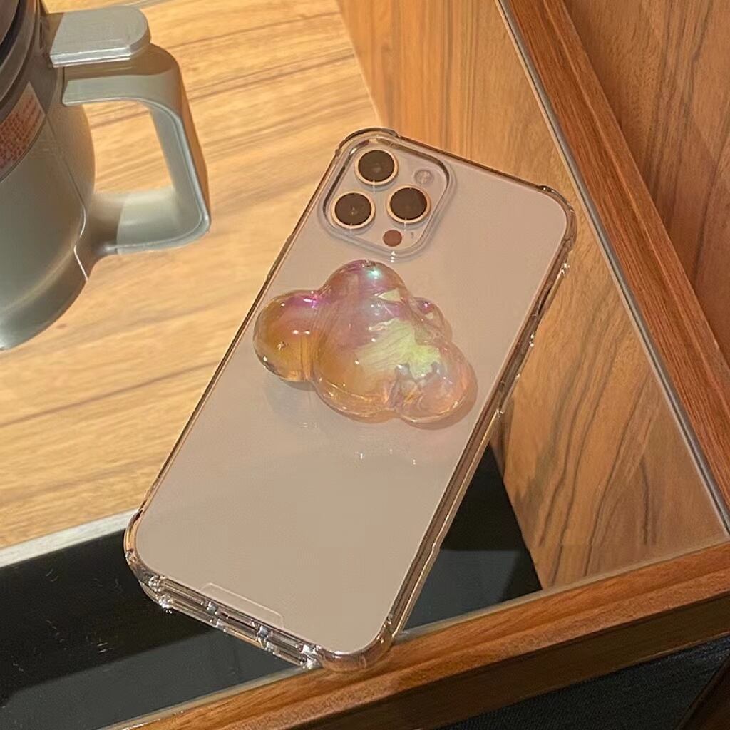 Clear iPhone Case with Rainbow Cloud stand クリアケース可愛い雲スタンド付き R01245