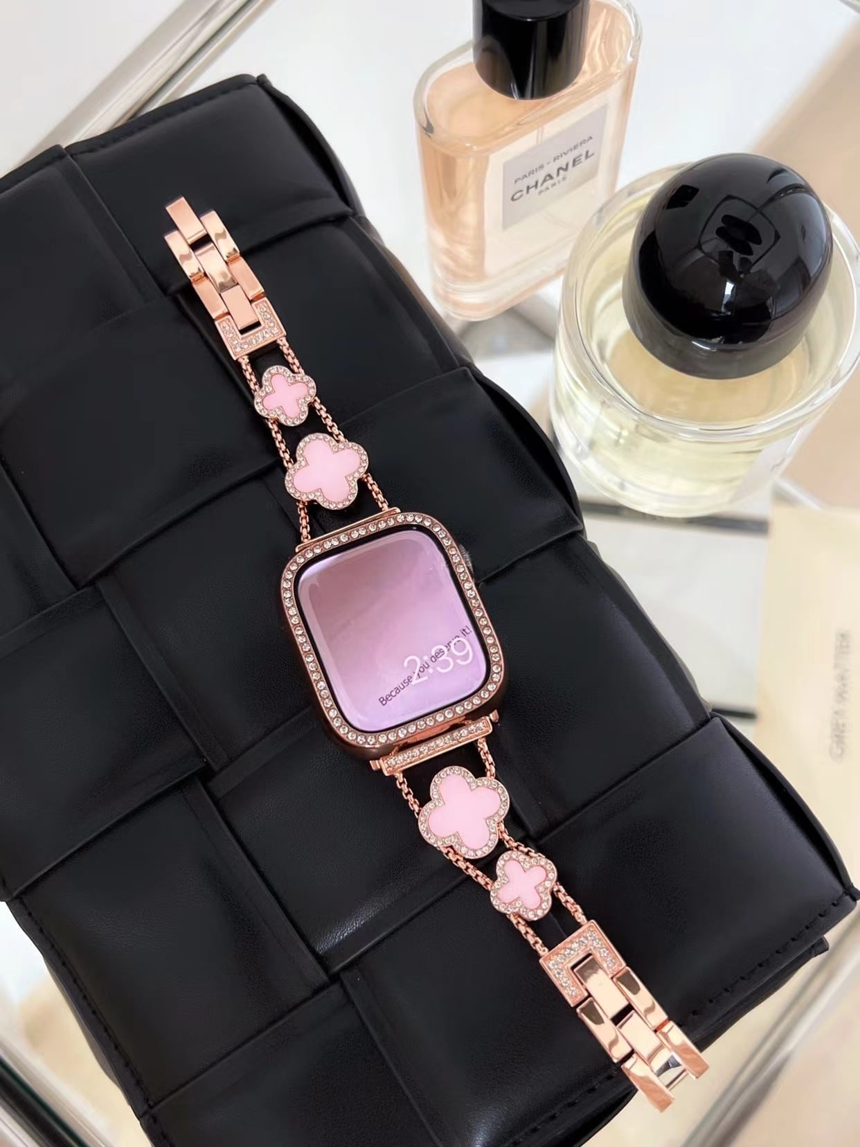 Rose Gold×Pink Shining Clover Apple Watch Band キラキラクローバーApple Watchバンド R01250