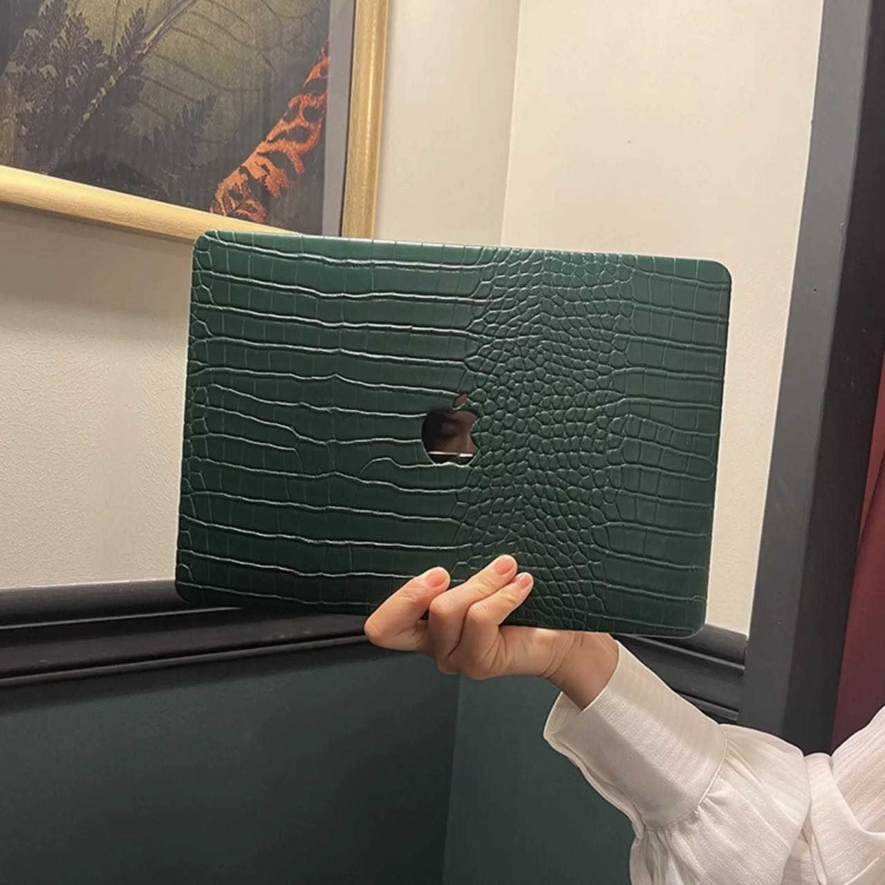 Classic Green Leather pattern Macbook Cover クラシックグリーンレザーMacBookカバー R02088