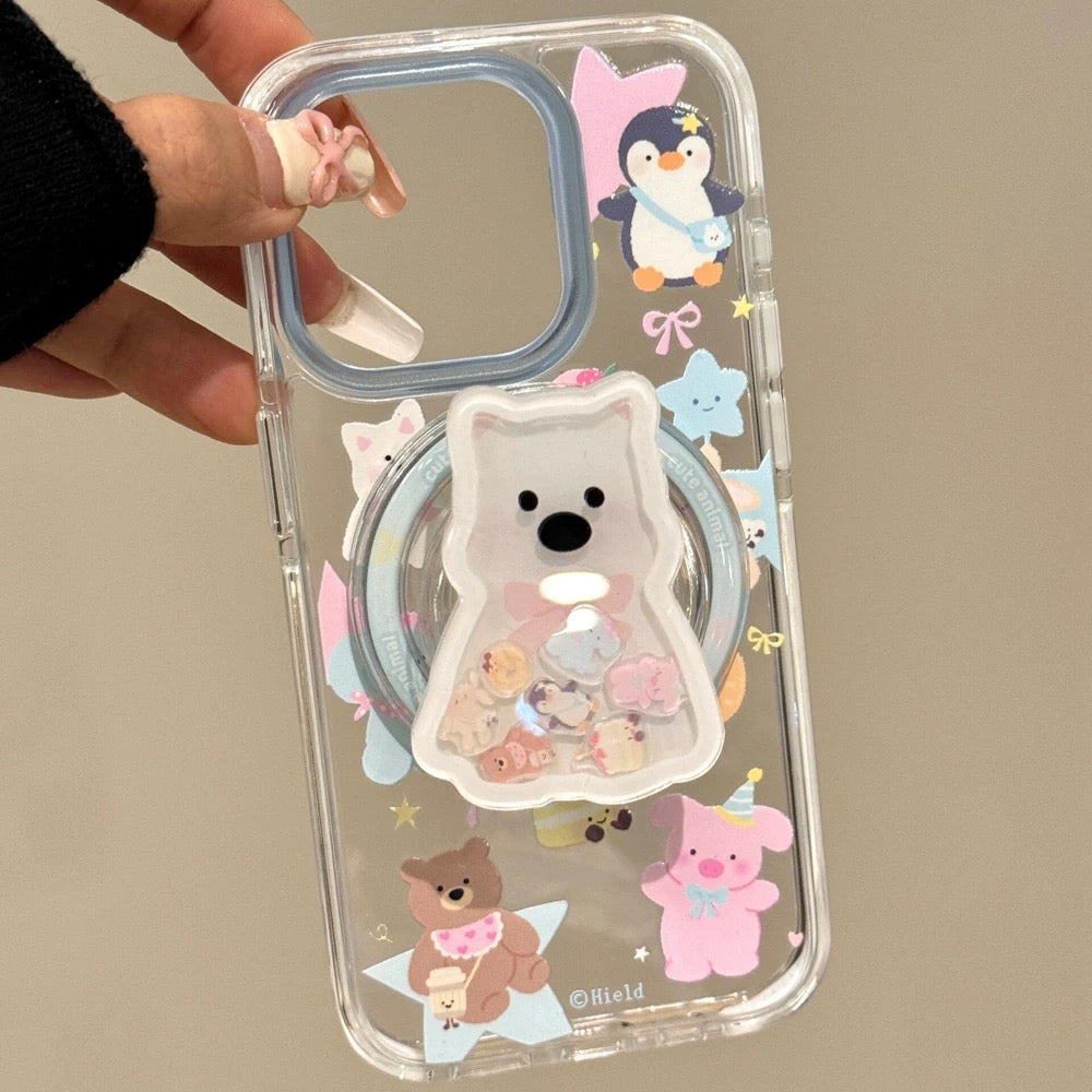 Cute Stuffed Toy Stand iPhone case かわいい流れるぬいぐるみスタンドスマホケース R02007