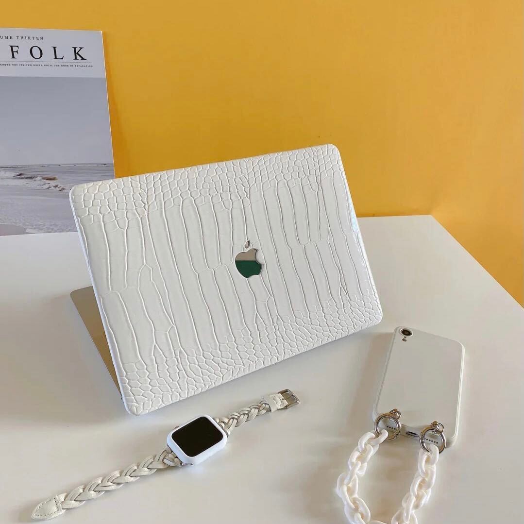 White Leather pattern Macbook ホワイトレザーMacBookカバー MC0026