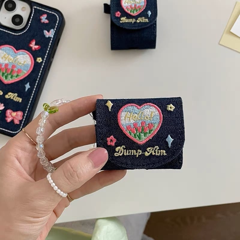 Embroider Tulip & Heart AirPods Case チューリップとハートの刺繍AirPodsケース R01362
