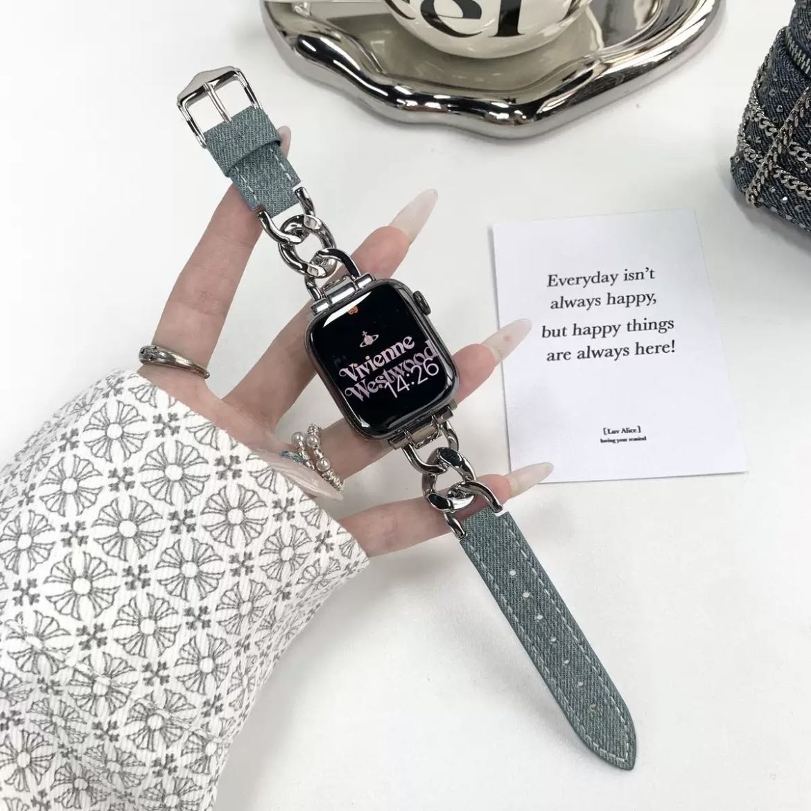 Leather & Chain Apple Watch Band レザーとチェーンのApple Watch バンド R01401