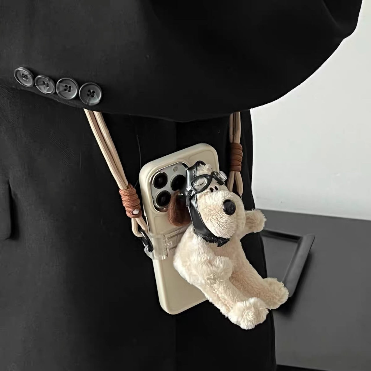 Pilot Fluffy Dog iPhone Strap with iPhone case パイロットワンちゃんストラップとチェックスマホケース R01430