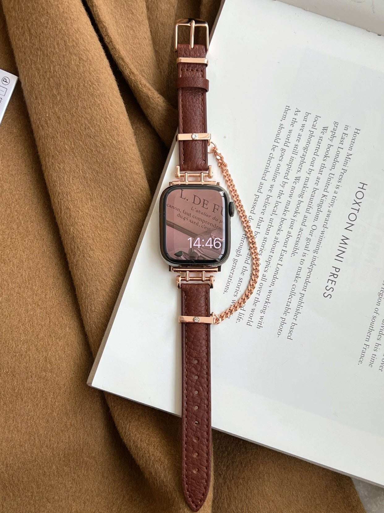 Leather & RoseGold Chain Apple Watch Band レザー&ローズゴールドチェーンApple Watchバンド R01288