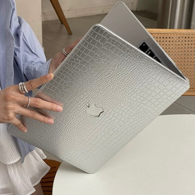 Silver Leather pattern Macbook Cover シルバーレザーMacBookカバー R02087