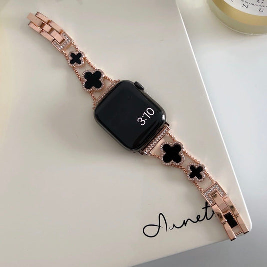 Rose Gold×Black Shining Clover Apple Watch Band キラキラクローバーApple Watchバンド R01251
