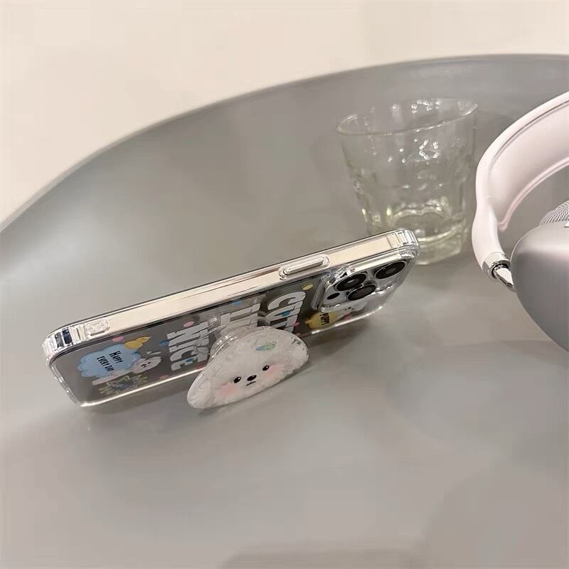 Cute Puppy stand with Mirror iPhone case 可愛い子犬スタンドとミラースマホケース R01366