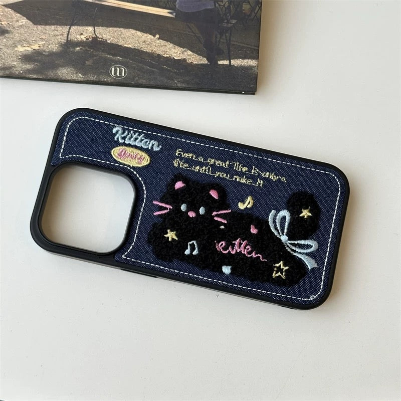 Denim Cute Cat iPhone case デニム可愛いネコちゃんスマホケース R02042