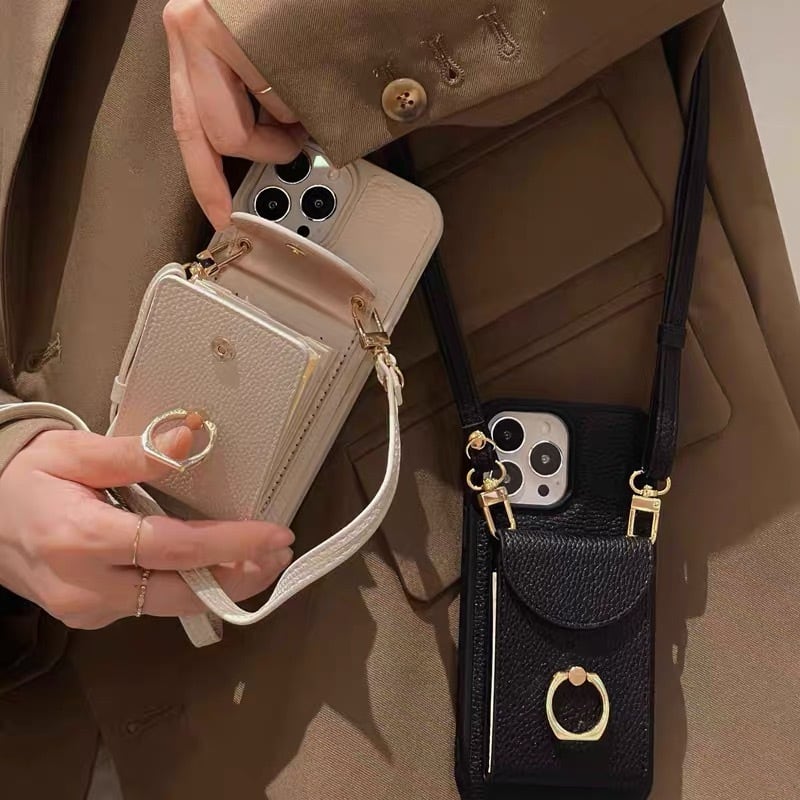 Leather Shoulder iPhone case with Card Holder レザーショルダースマホケースとカードホルダー R01425