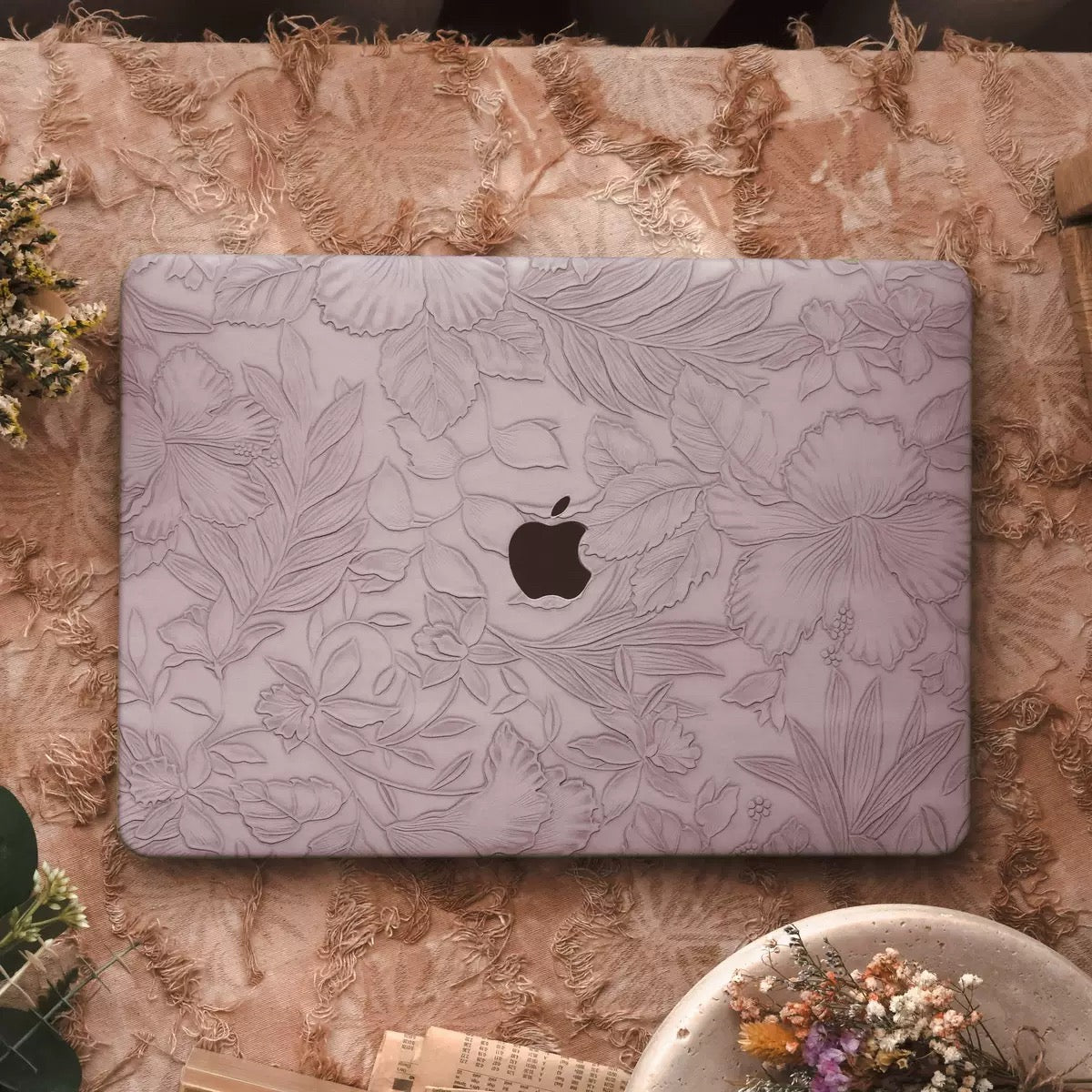 Pink Purple 3D Flower print MacBook Cover ピンクパープル立体花柄MacBookカバー R02016