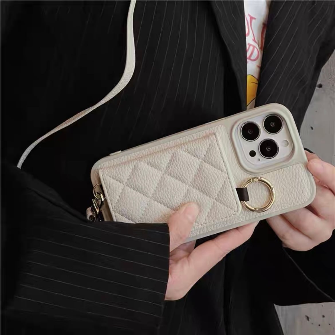 Leather Shoulder iPhone case with Card Holder レザーショルダースマホケースとカードホルダー R01422