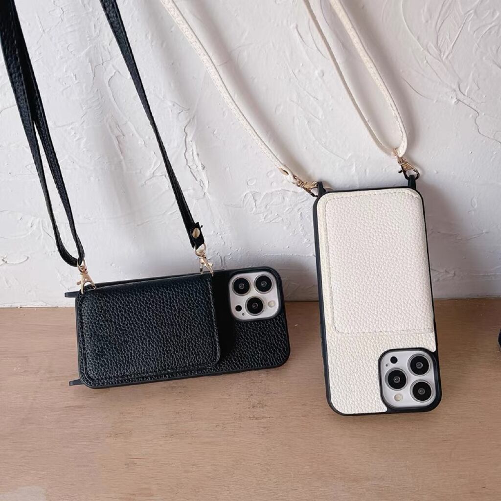 Leather Shoulder iPhone case with Two Fold Card Holder レザーショルダースマホケースと二つ折りカードホルダー R01432