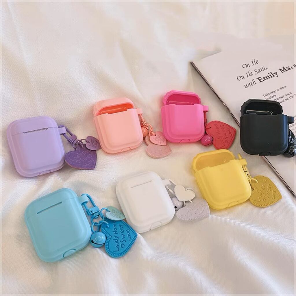 Simple Color with Cute Heart AirPods case シンプルカラー&可愛いハートストラップAirPodsケース R01353