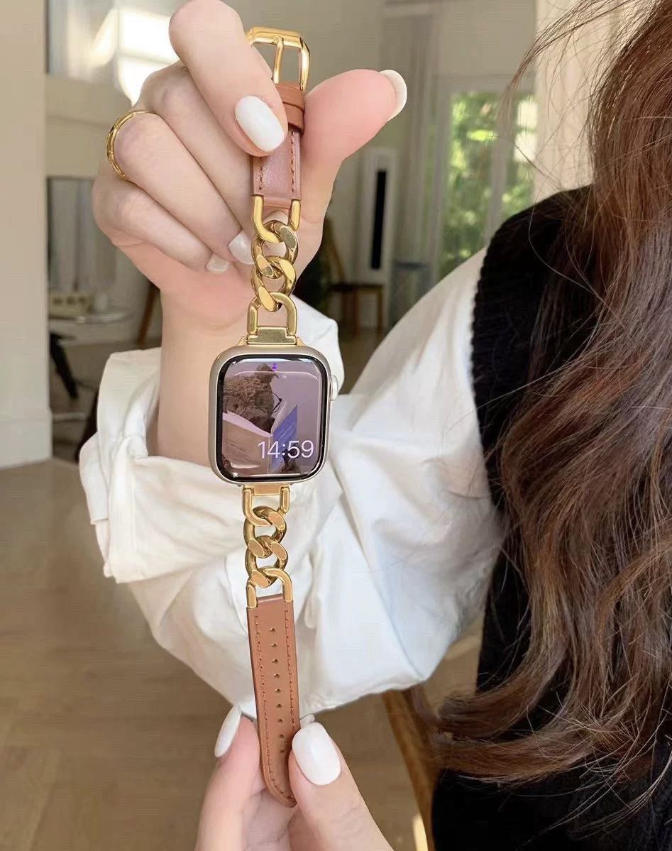 Leather and Chain Apple Watch Band レザーとチェーンAppleWatchバンド R02045