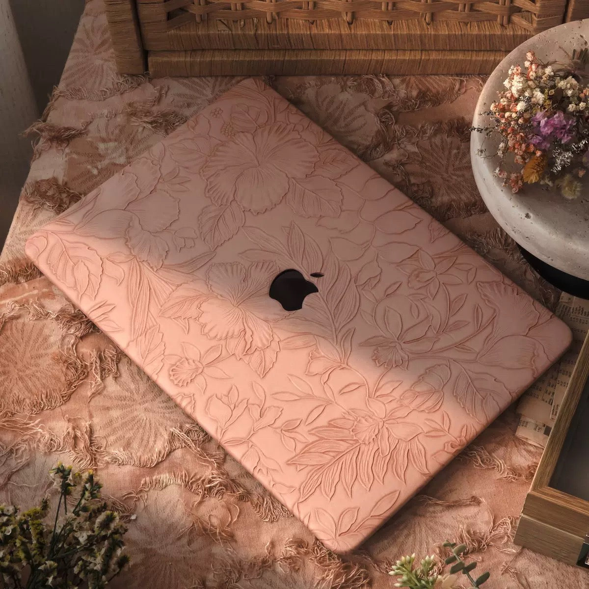 Pink 3D Flower print MacBook Cover ピンク立体花柄MacBookカバー R02017