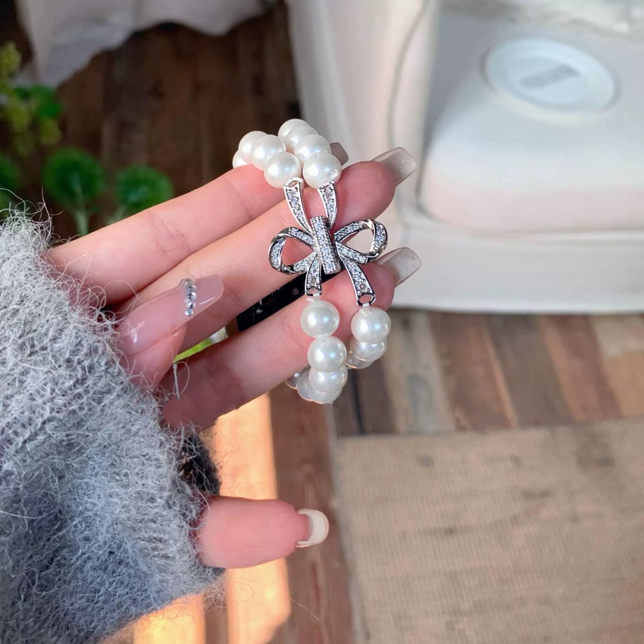 Ribbon and Pearl Apple Watch Band リボンとパールAppleWatchバンド R02043