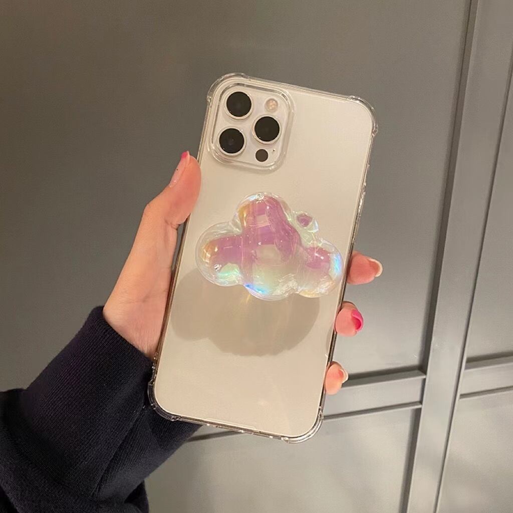 Clear iPhone Case with Rainbow Cloud stand クリアケース可愛い雲スタンド付き R01245