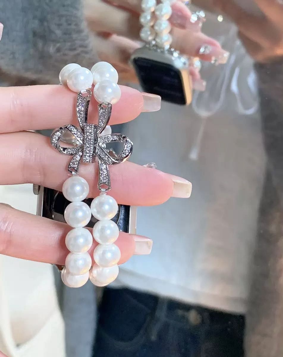 Ribbon and Pearl Apple Watch Band リボンとパールAppleWatchバンド R02043