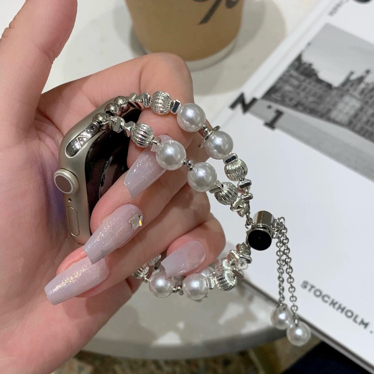 Pearl Butterfly Bracelet Apple Watch Band パールバタフライブレスレット風AppleWatchバンド R02103