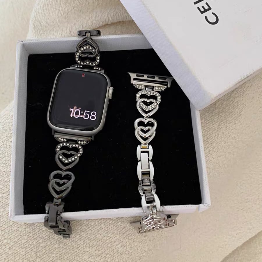 Shining Double Heart Apple Watch band キラキラダブルハートApple Watchバンド R01412