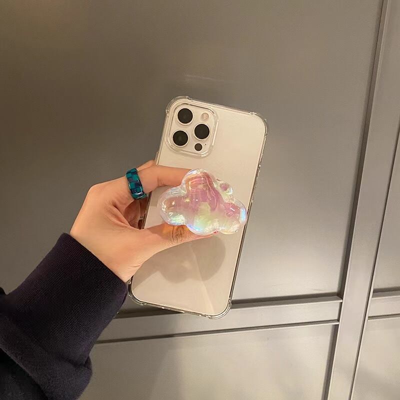 Clear iPhone Case with Rainbow Cloud stand クリアケース可愛い雲スタンド付き R01245