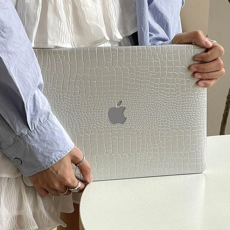 Silver Leather pattern Macbook Cover シルバーレザーMacBookカバー R02087