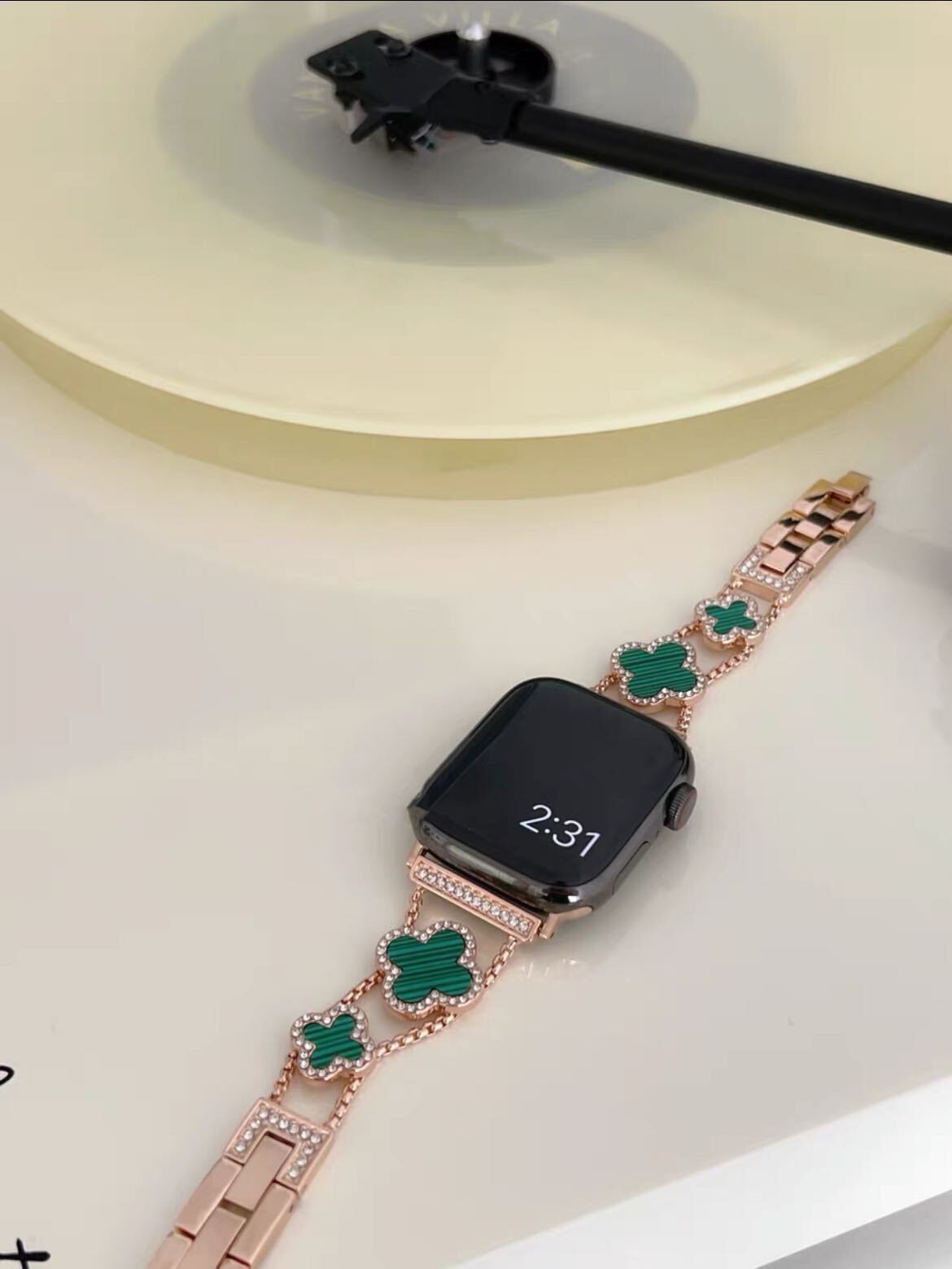 Rose Gold×Green Shining Clover Apple Watch Band キラキラクローバーApple Watchバンド R01251